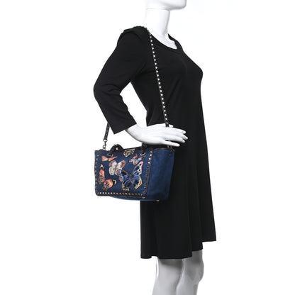 Valentino Garavani Denim Butterfly Embroidered Small Rockstud Tote Light Denim Multicolor 2 of 8