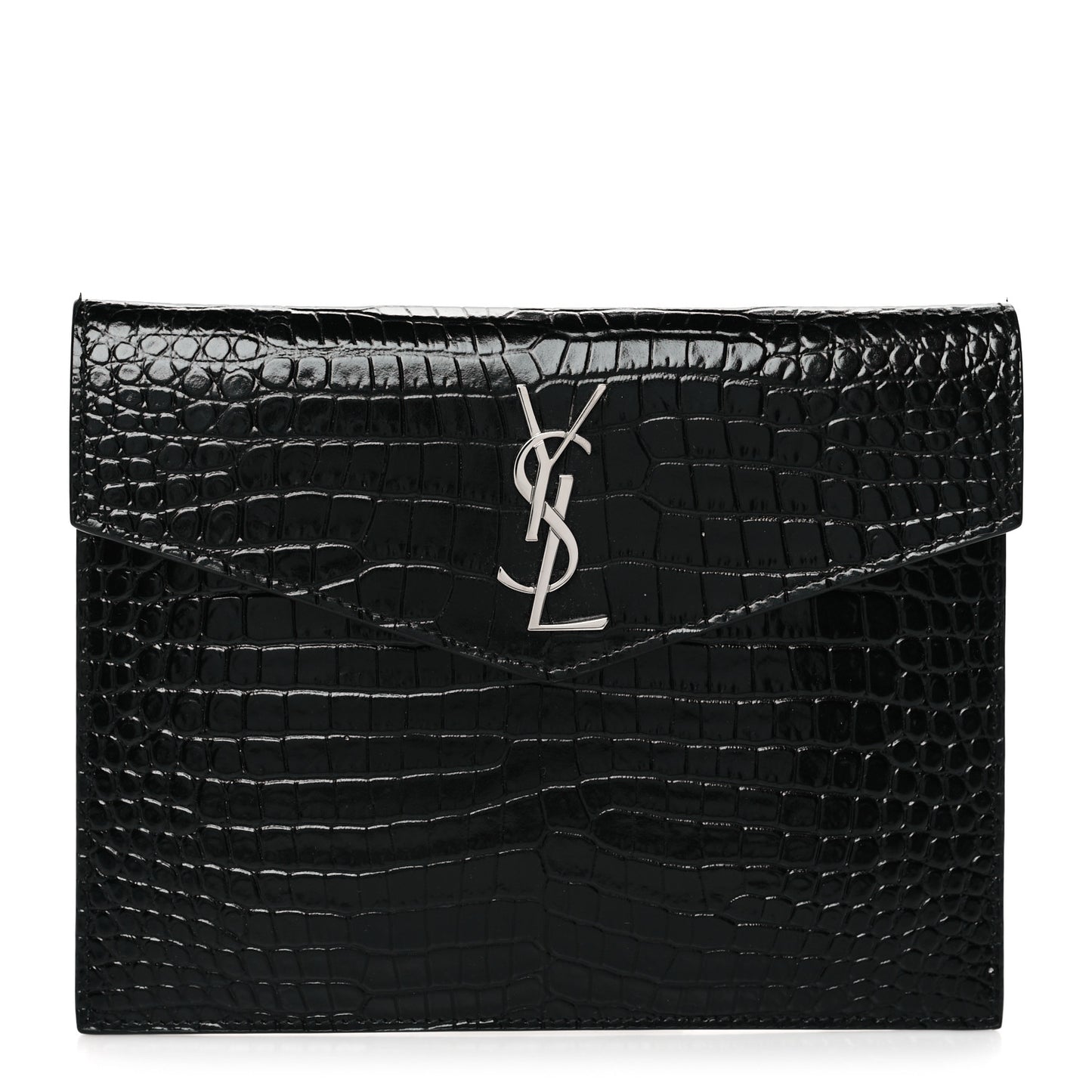 Calfskin Crocodile Embossed Monogram Uptown Baby Pouch Black