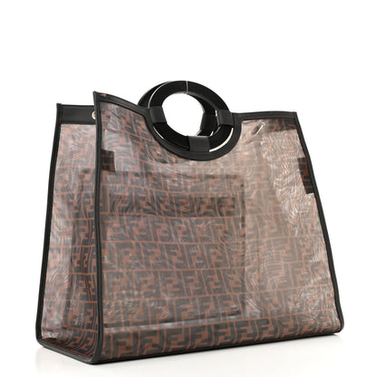 Fendi Mesh Vitello Century Cuoio FF 1974 Medium Runaway Shopper Tote Marrone Black Ebano 3 of 12