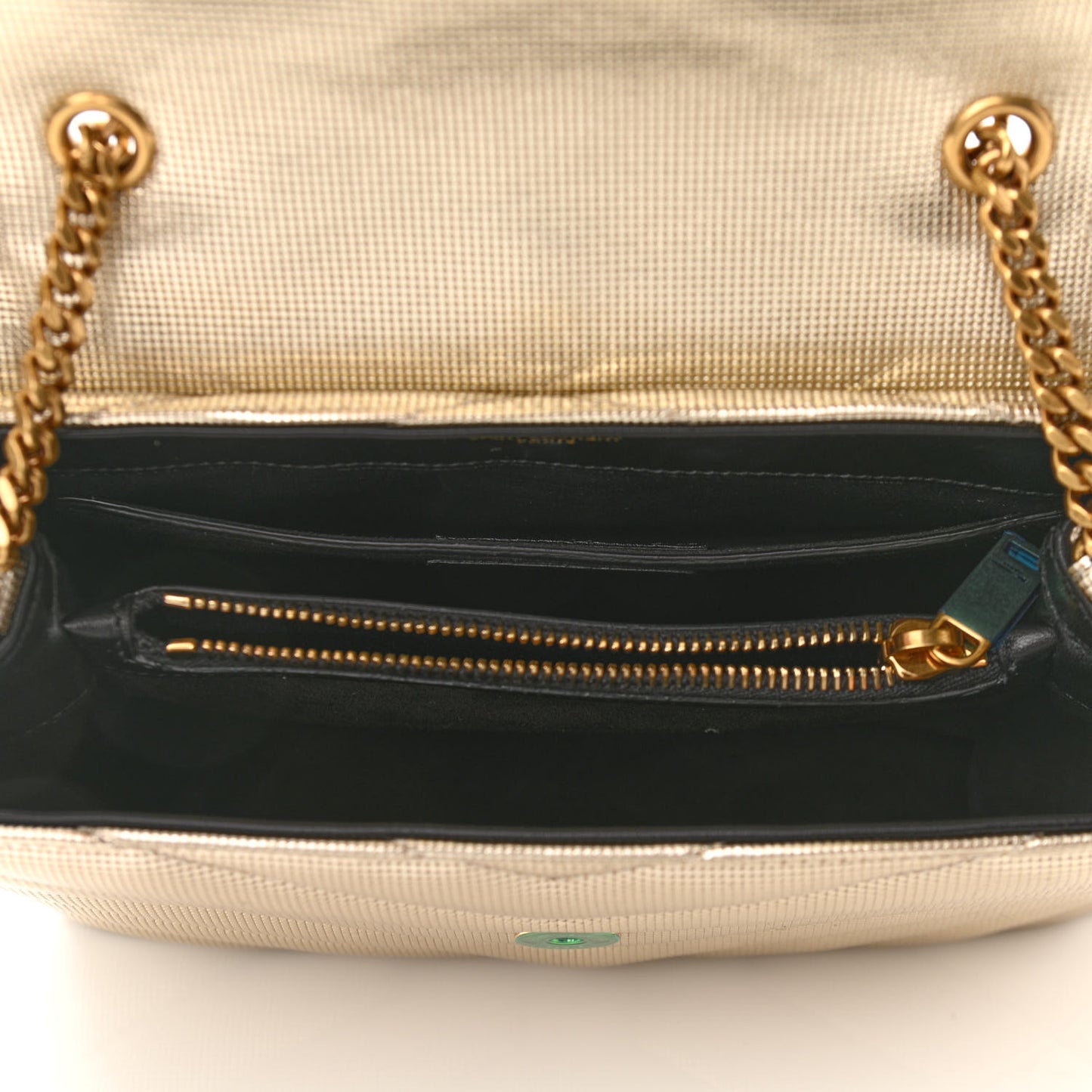 Metallic Calfskin Y Quilted Small Loulou Monogram Chain Satchel Platino