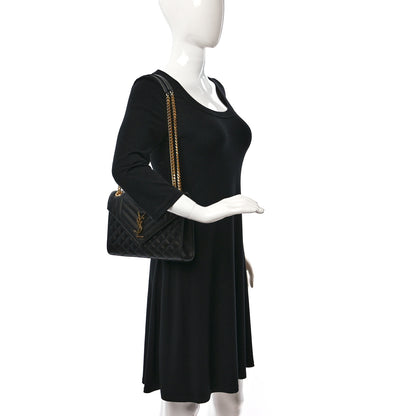 Saint Laurent Grain De Poudre Textured Mixed Matelasse Triquilt Medium Monogram Satchel Black 2 of 9