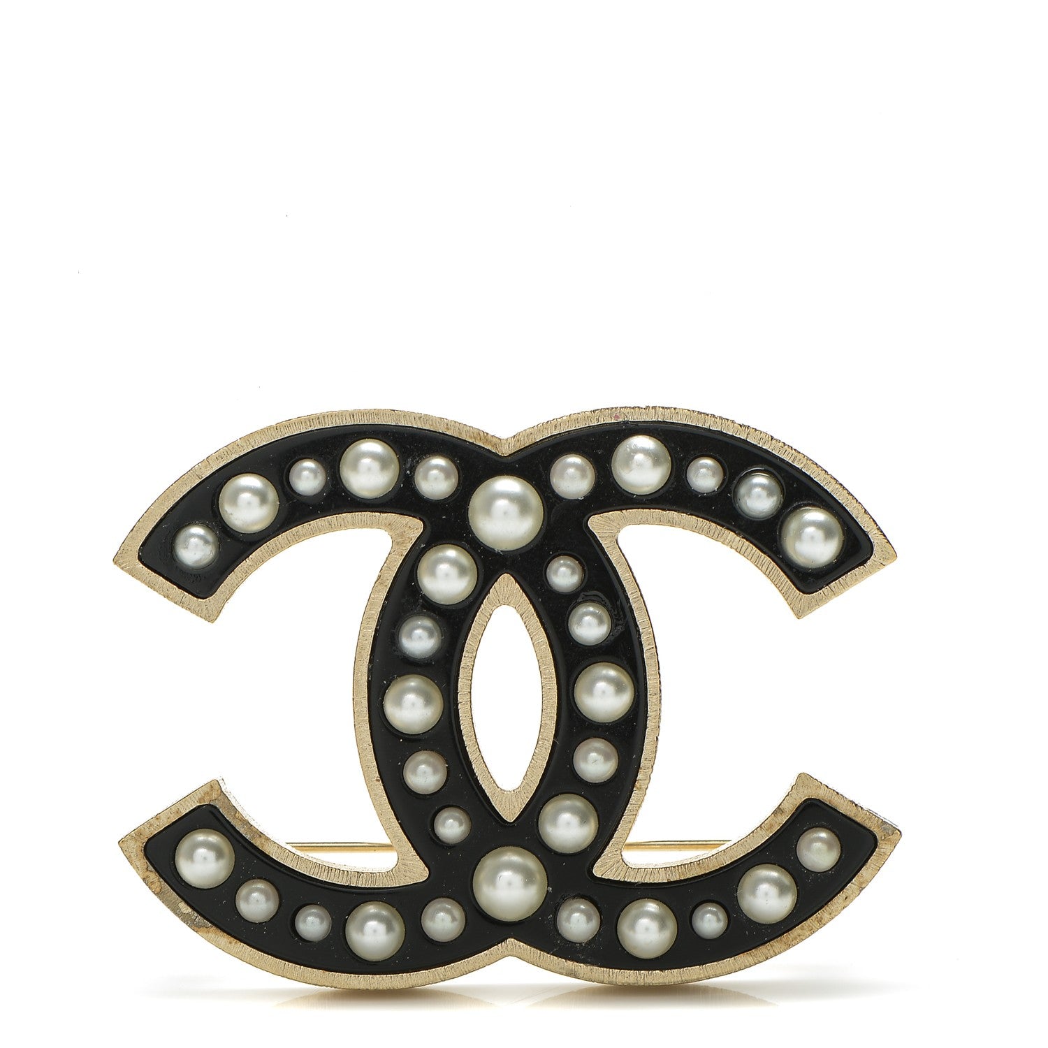 Chanel Pearl Enamel CC Brooch Black Gold 1 of 5