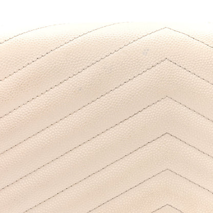 Saint Laurent Grain De Poudre Matelasse Chevron Monogram Chain Wallet White 14 of 18