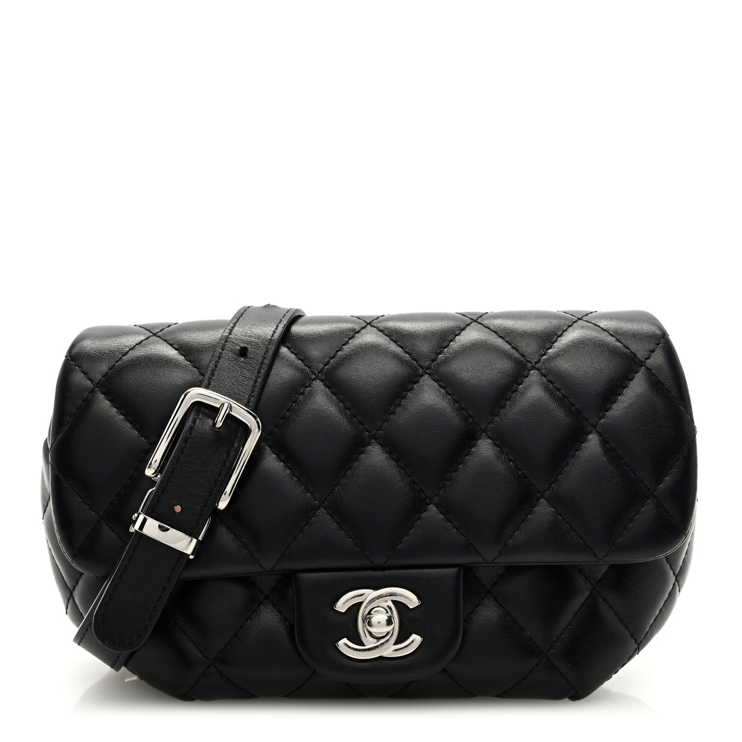 Calfskin Quilted CC Uniform Flap Belt Bag Black
