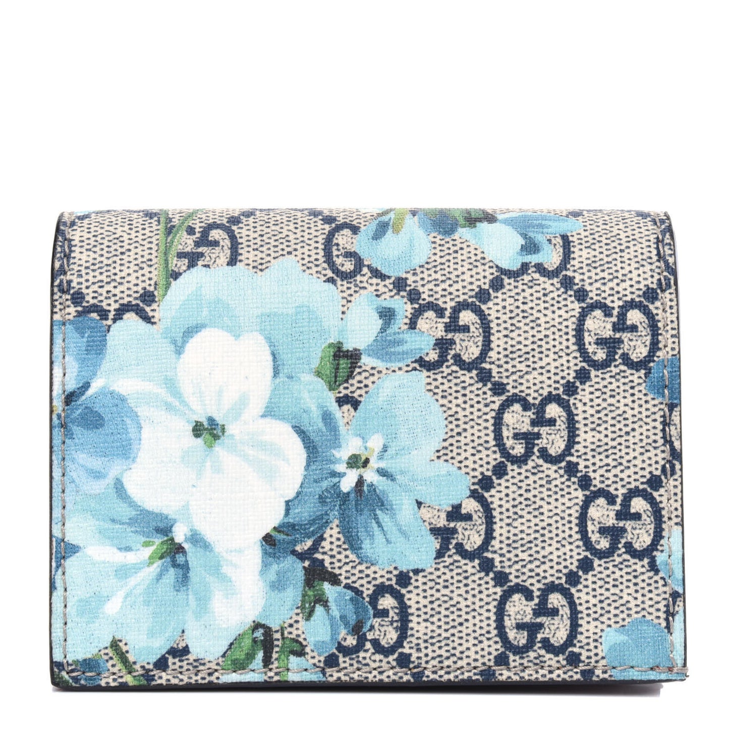 GG Supreme Monogram Blooms Card Case Wallet Beige Blue Navy Hibiscus Red
