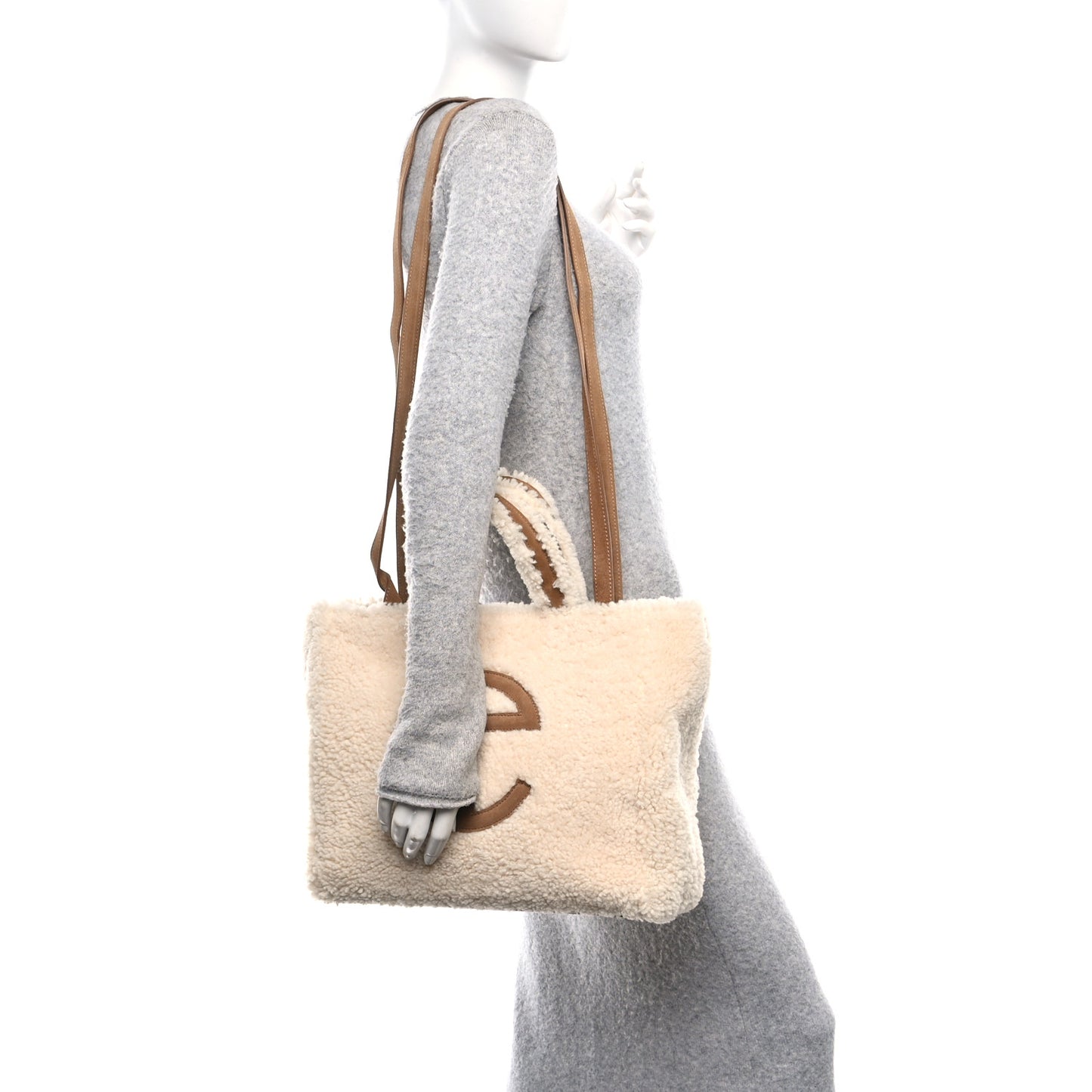 X UGG Suede Shearling Medium Shopping Bag Natural