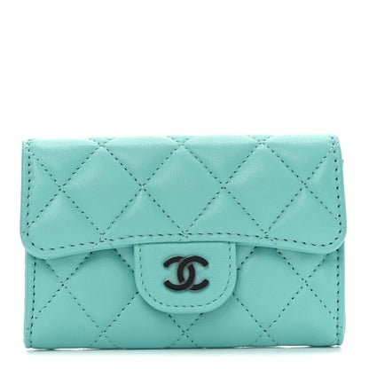 Chanel Lambskin Quilted Flap Card Holder Wallet Turquoise 1 of 9
