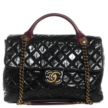 Chanel Glazed Calfskin Castle Rock Large Flap Black Burgundy 1 of 9