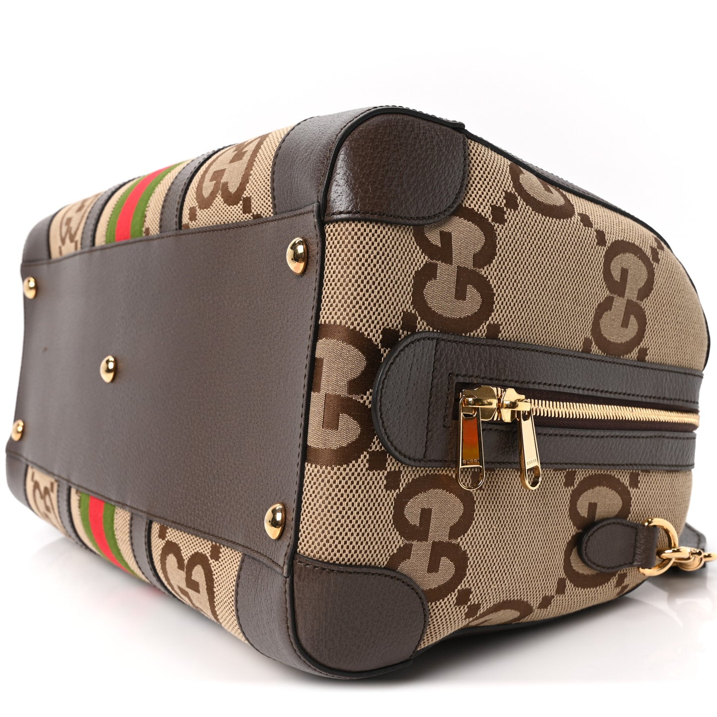 Monogram Jumbo GG Textured Dollar Calfskin Web Medium Duffle Bag Camel Ebony