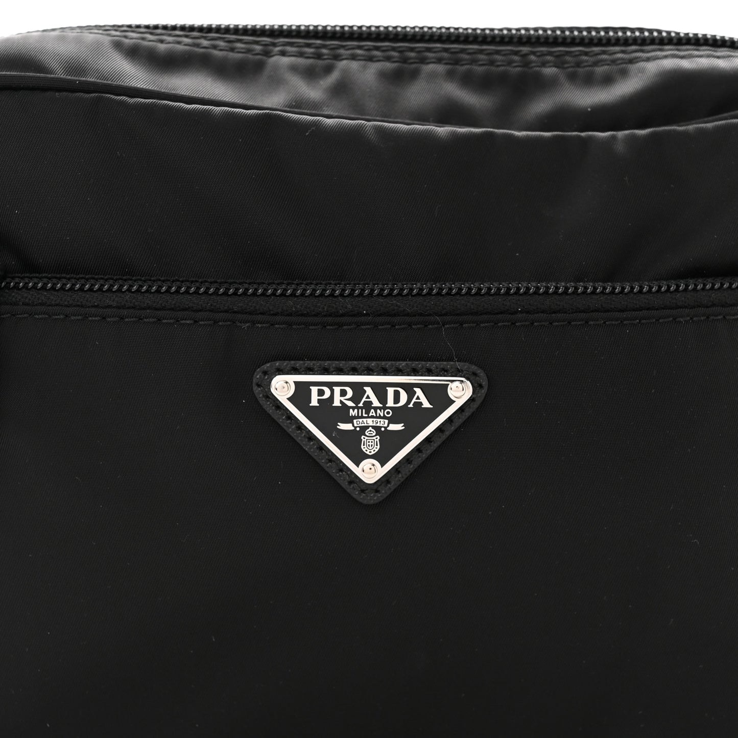 Re-Nylon Vela Saffiano Pocket Double Zip Shoulder Bag Black