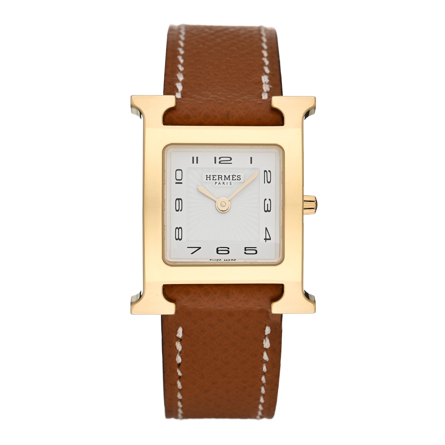 Hermes Stainless Steel Epsom 21mm Heure H Hour Quartz Watch Gold 1 of 5