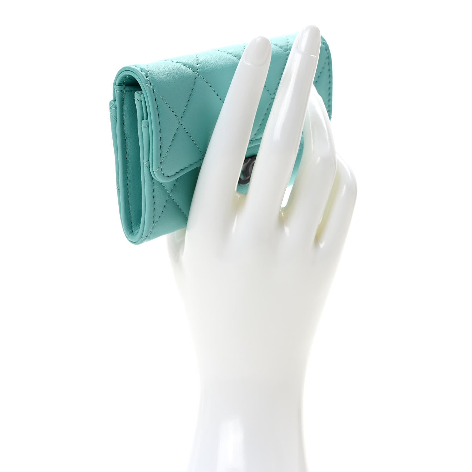 Chanel Lambskin Quilted Flap Card Holder Wallet Turquoise 2 of 11
