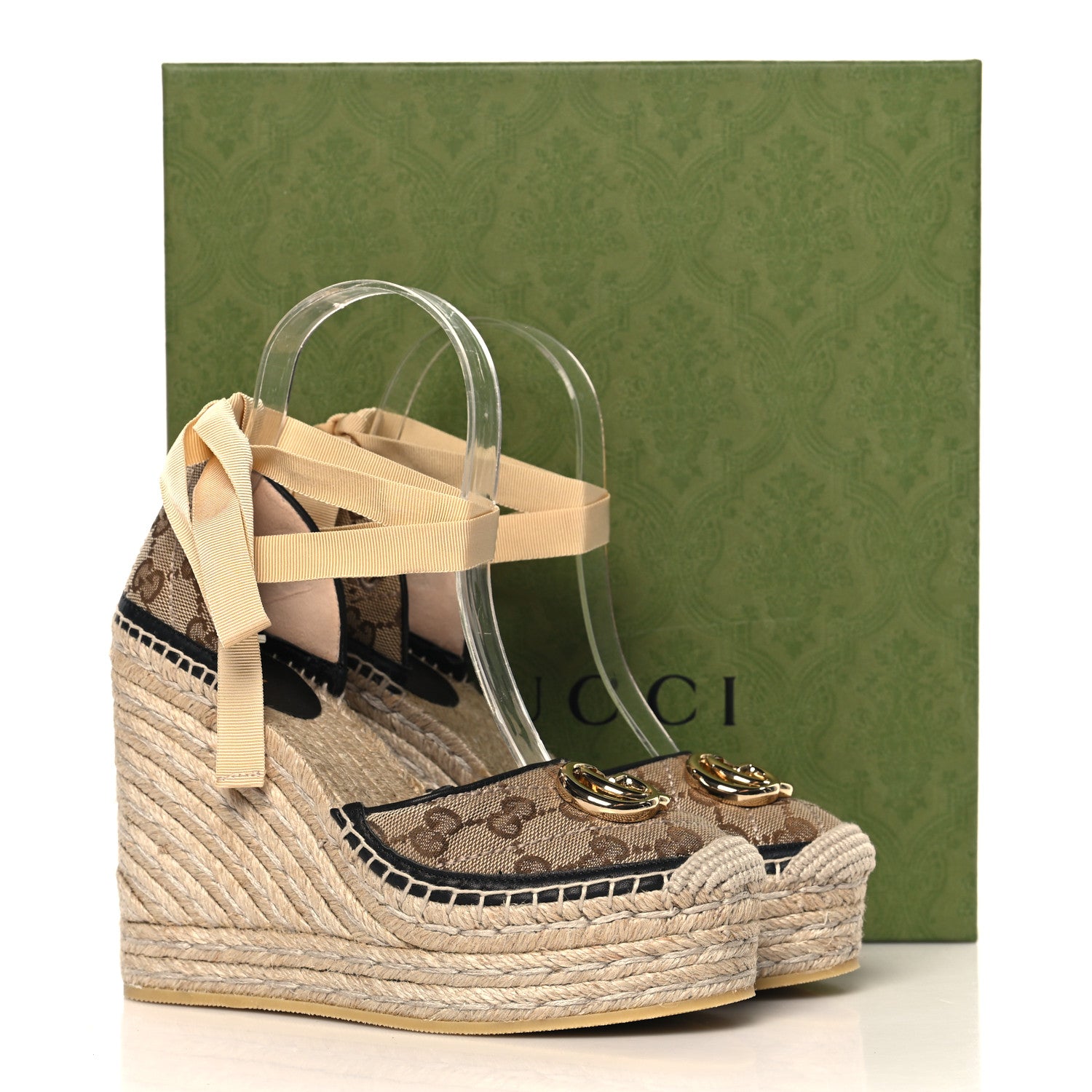 Gucci Monogram Matelasse GG Marmont Ankle Wrap Platform 35/120mm Espadrille Wedges 35 Beige Ebony Black Sand Storm 10 of 10