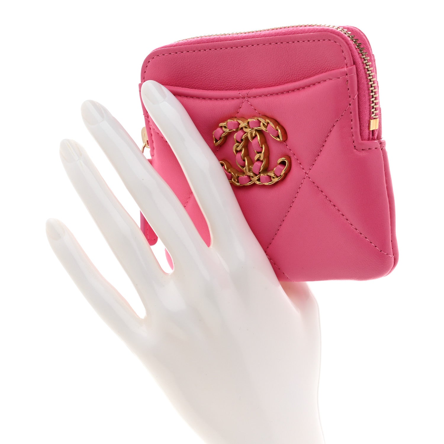 Chanel Quilted Chanel 19 Zip Card Holder Wallet Pink 2 of 7