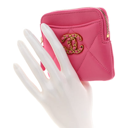 Chanel Quilted Chanel 19 Zip Card Holder Wallet Pink 2 of 7
