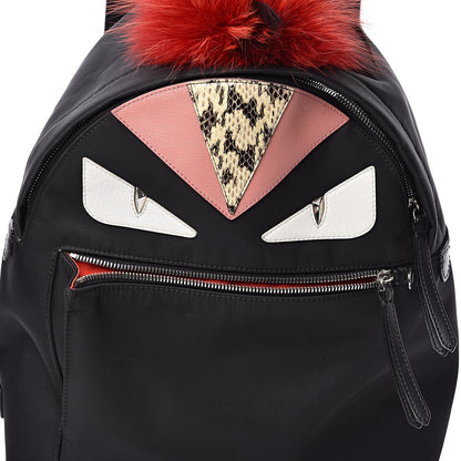 Fendi Nylon Vitello Dolce Elaphe Fox Fur Monster Eyes Backpack Black Natural Bordeaux Multicolor 10 of 11