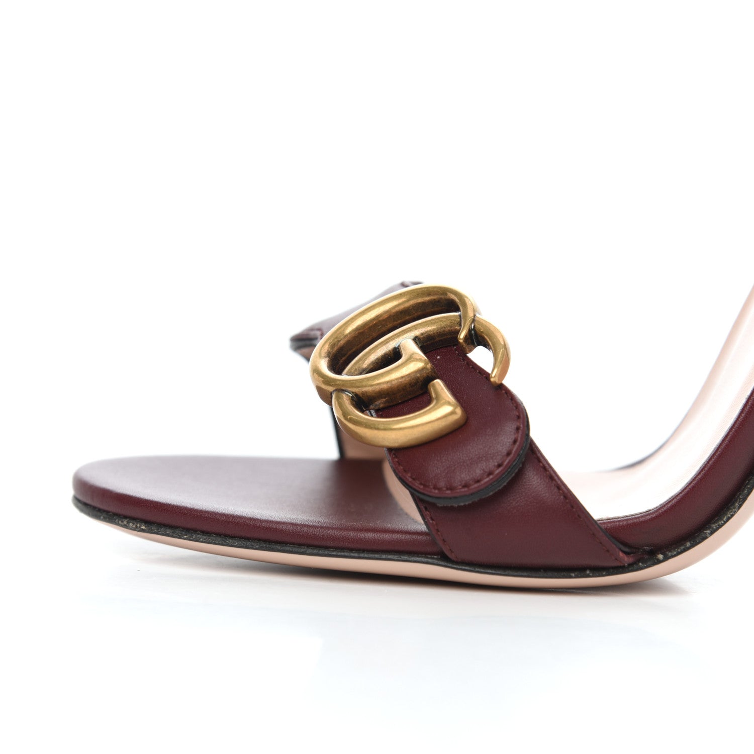 Gucci Lifford Calfskin GG Marmont Ankle Wrap 105mm Sandals 37.5 Vintage Bordeaux 8 of 13