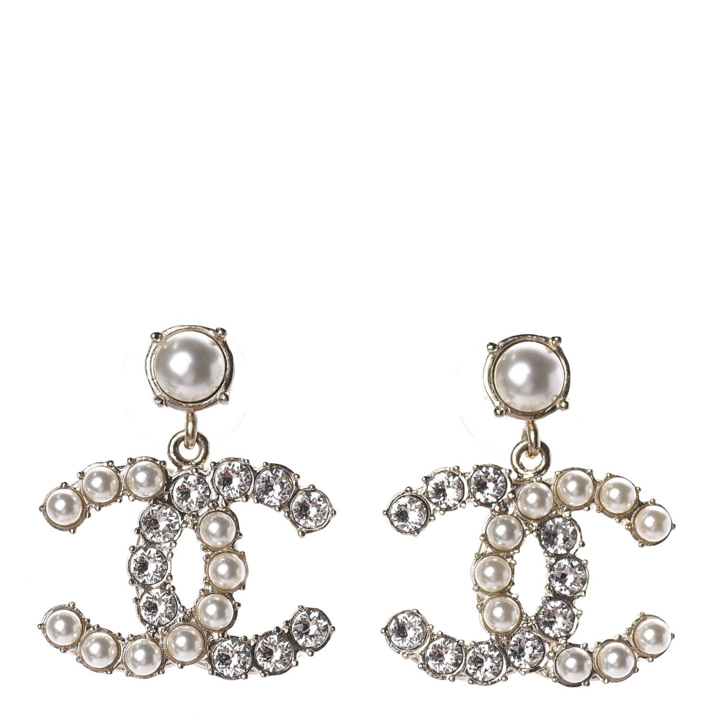 Crystal Pearl Dazzling Domino CC Drop Earrings Gold