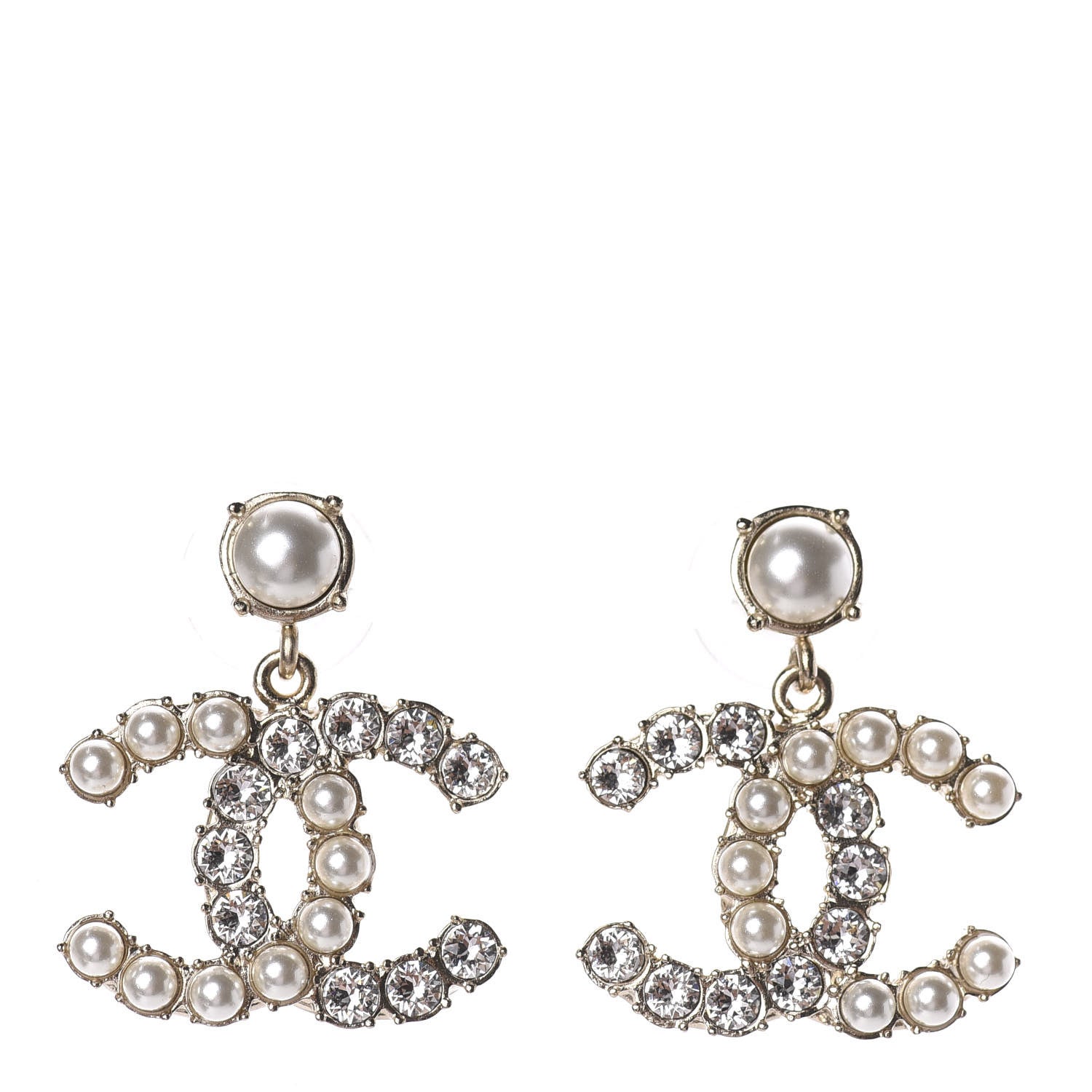 Chanel Crystal Pearl Dazzling Domino CC Drop Earrings Gold 1 of 4