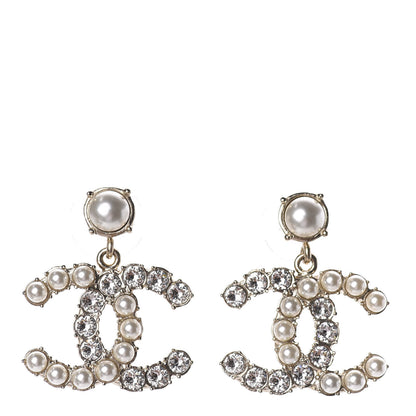 Chanel Crystal Pearl Dazzling Domino CC Drop Earrings Gold 1 of 4