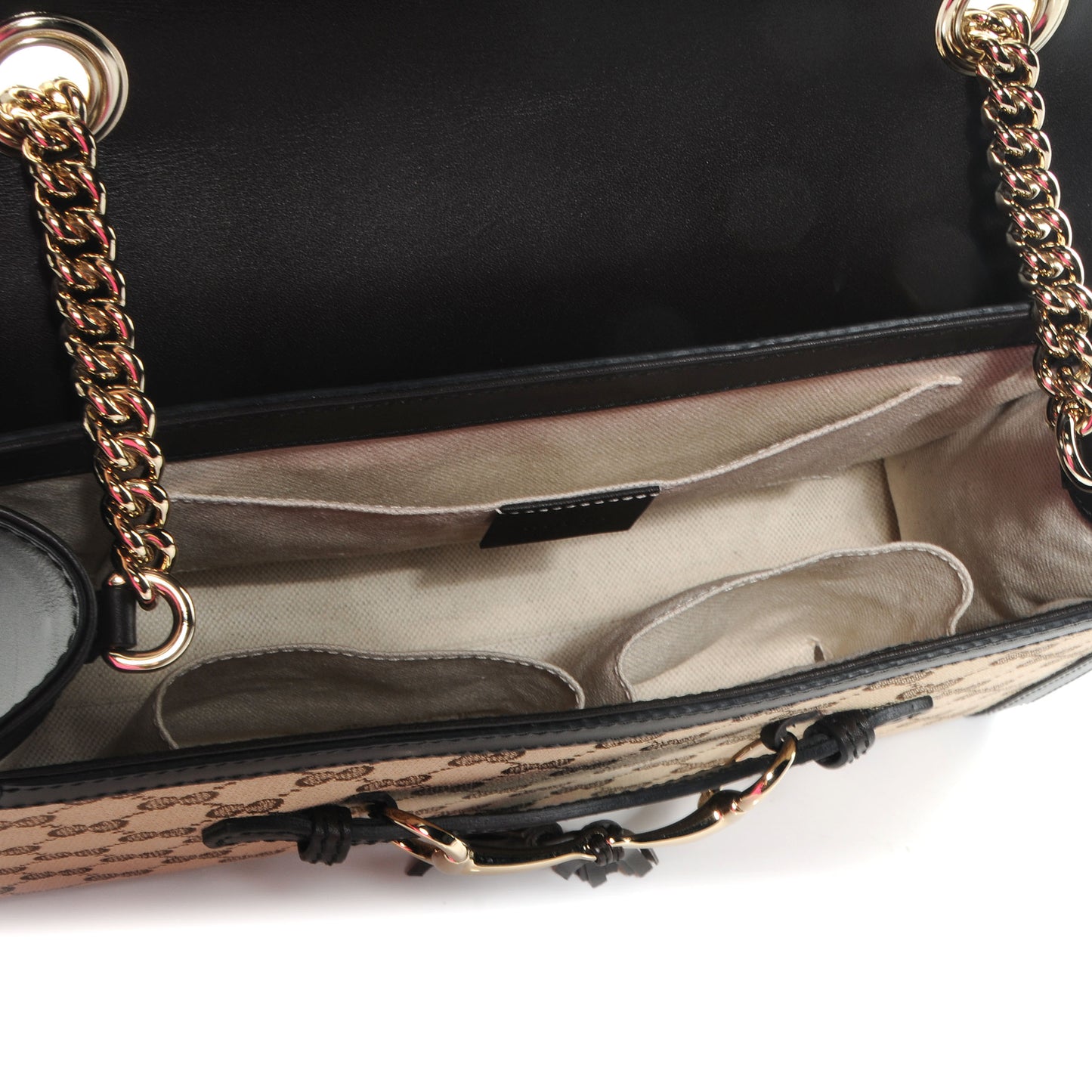 Monogram Margaux Calfskin Medium Emily Chain Shoulder Bag Beige Ebony Black