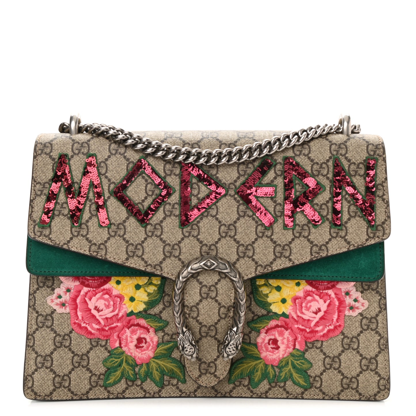 GG Supreme Monogram Embroidered Medium Dionysus Shoulder Bag Emerald
