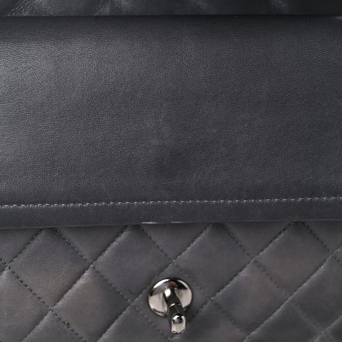 Lambskin Quilted Medium Double Flap Dark Grey