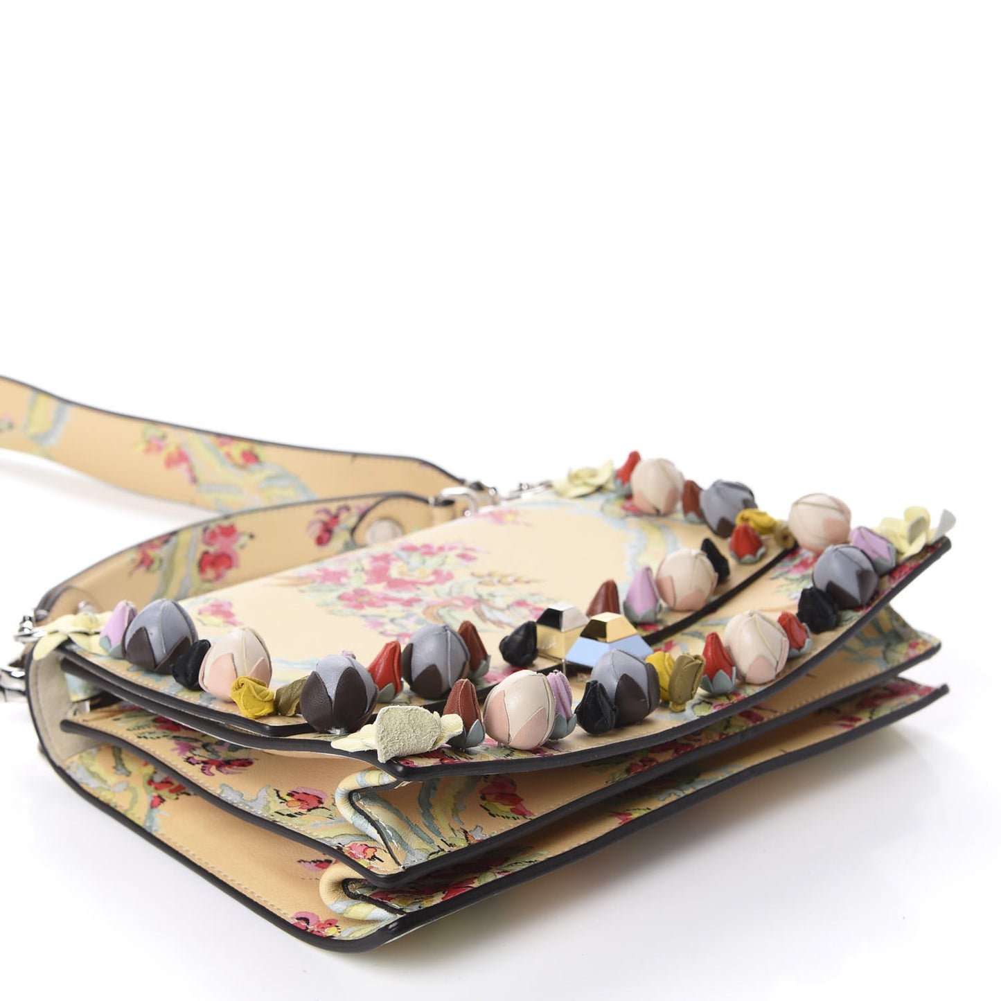 Vitello Marie Antoinette Print Rosebud Kan I Shoulder Bag Panna Multicolor