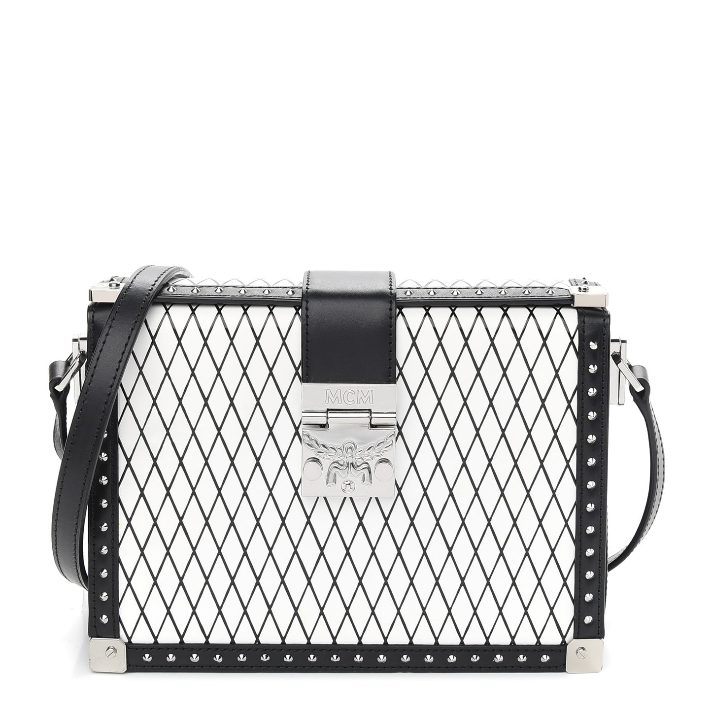 Calfskin Polke Stud Rombi Mini Mitte Crossbody White Black
