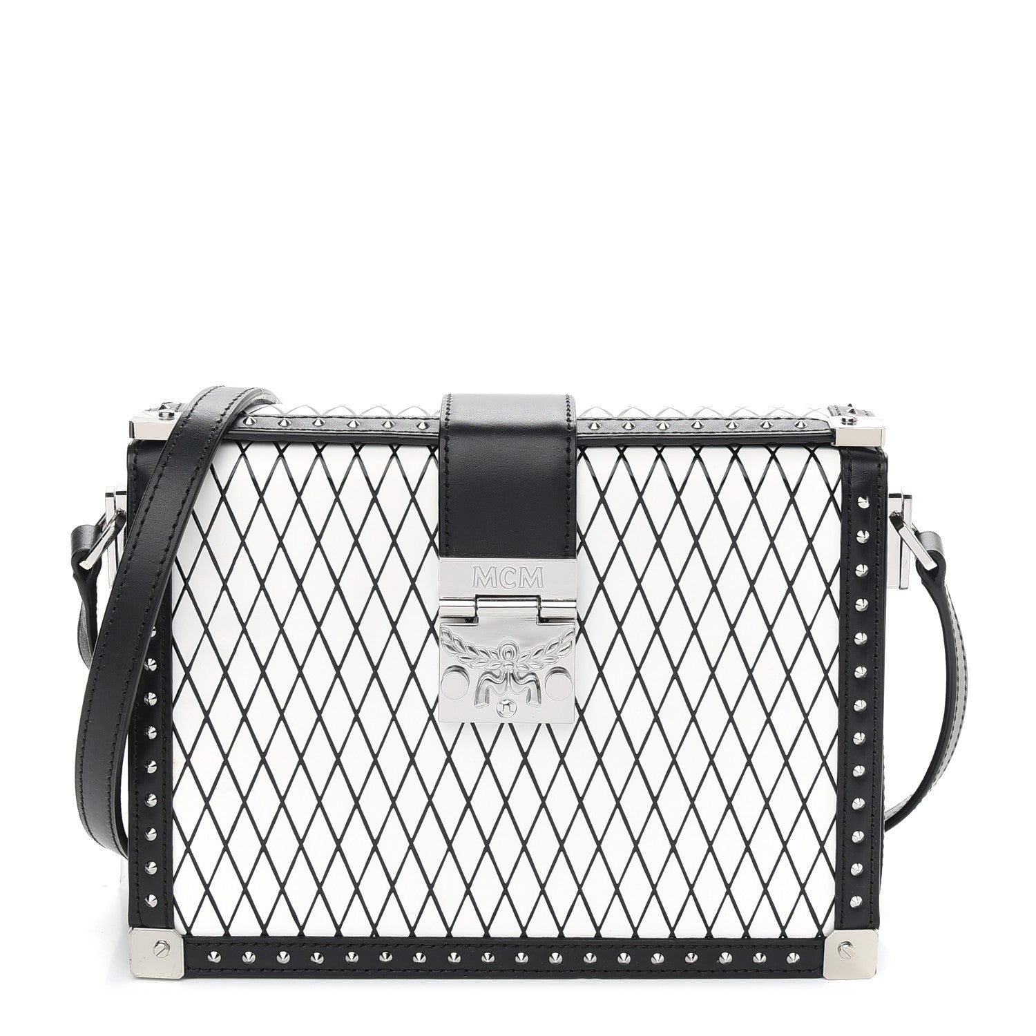 MCM Calfskin Polke Stud Rombi Mini Mitte Crossbody White Black 1 of 10