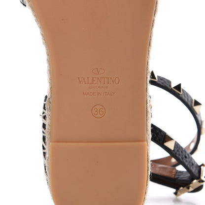Valentino Garavani Grained Calfskin Rockstud Ankle Wrap Espadrille 20mm Flats 36 Black Light Cuir Natural 6 of 8