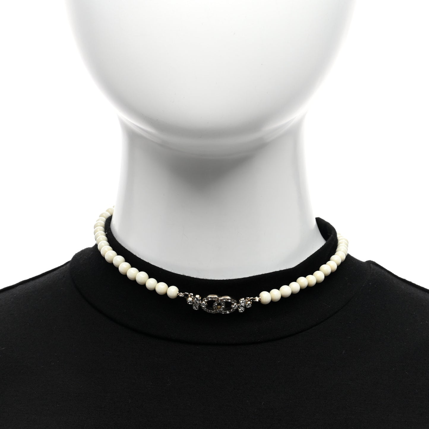 Enamel Crystal CC Flower Choker Necklace White Light Gold