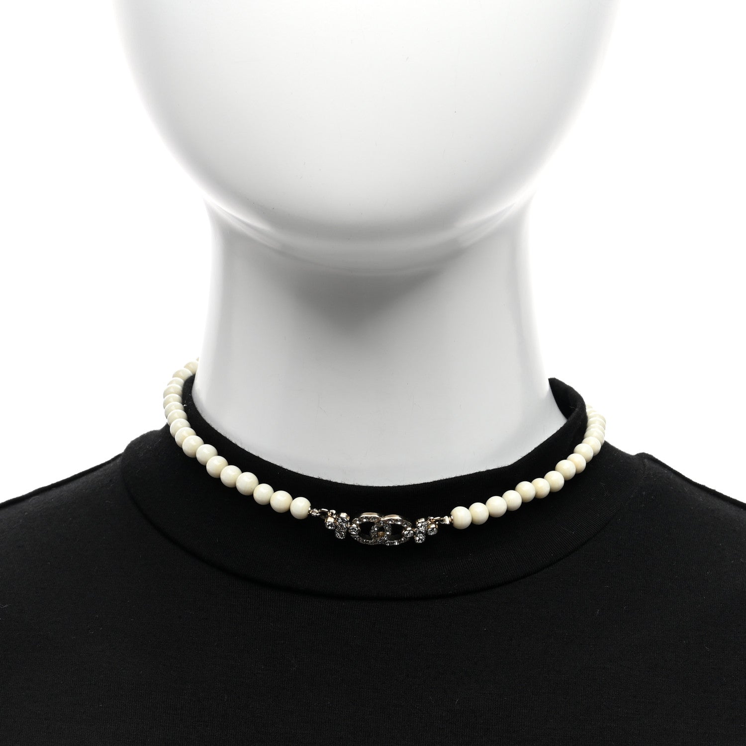 Chanel Enamel Crystal CC Flower Choker Necklace White Light Gold 2 of 5