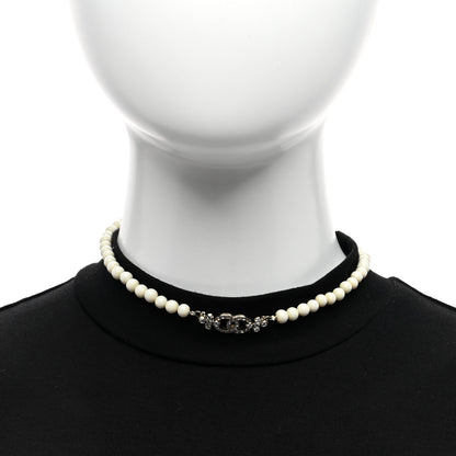 Chanel Enamel Crystal CC Flower Choker Necklace White Light Gold 2 of 5