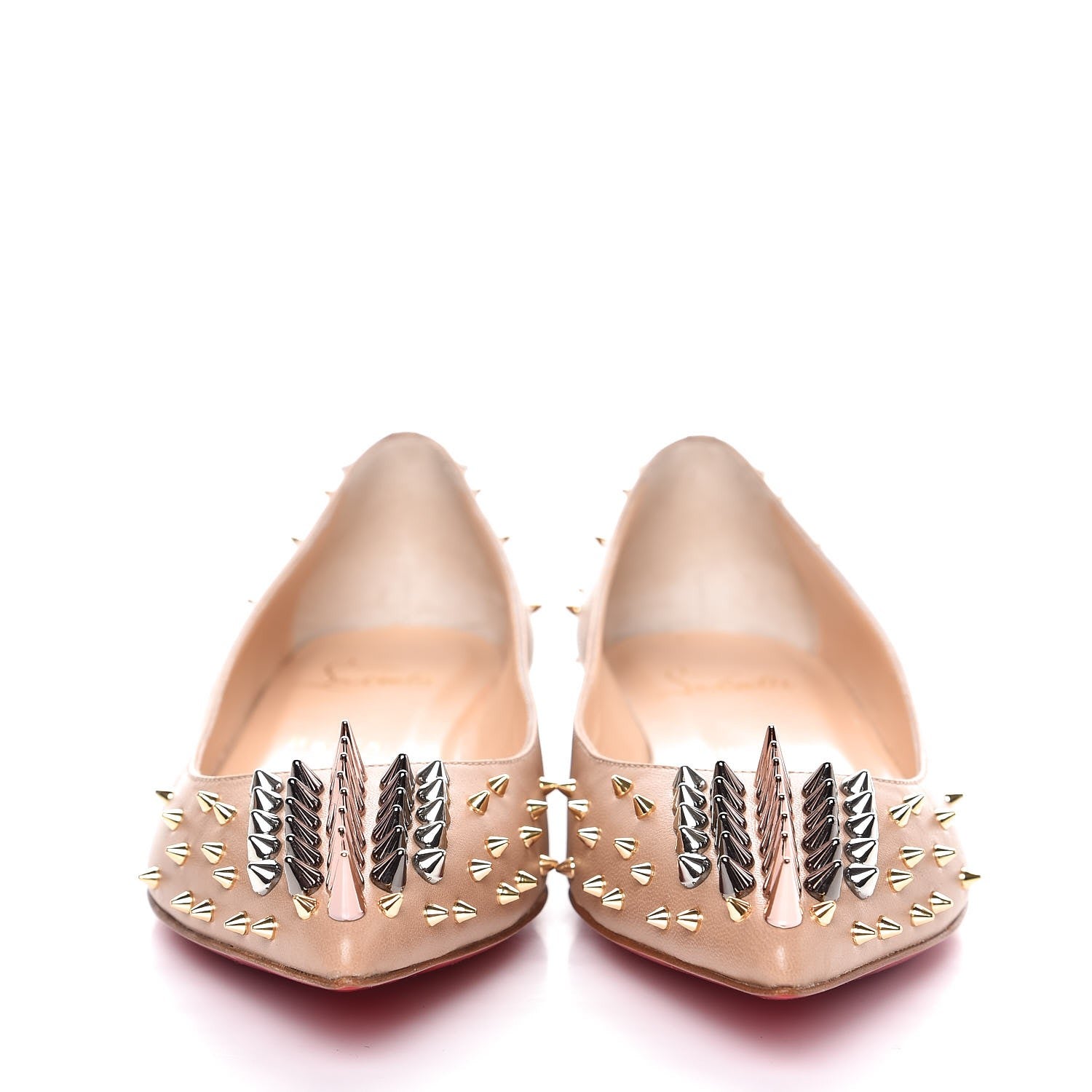 Christian Louboutin Nappa Goldoflat Spikes Flats 35.5 Nude 2 of 8