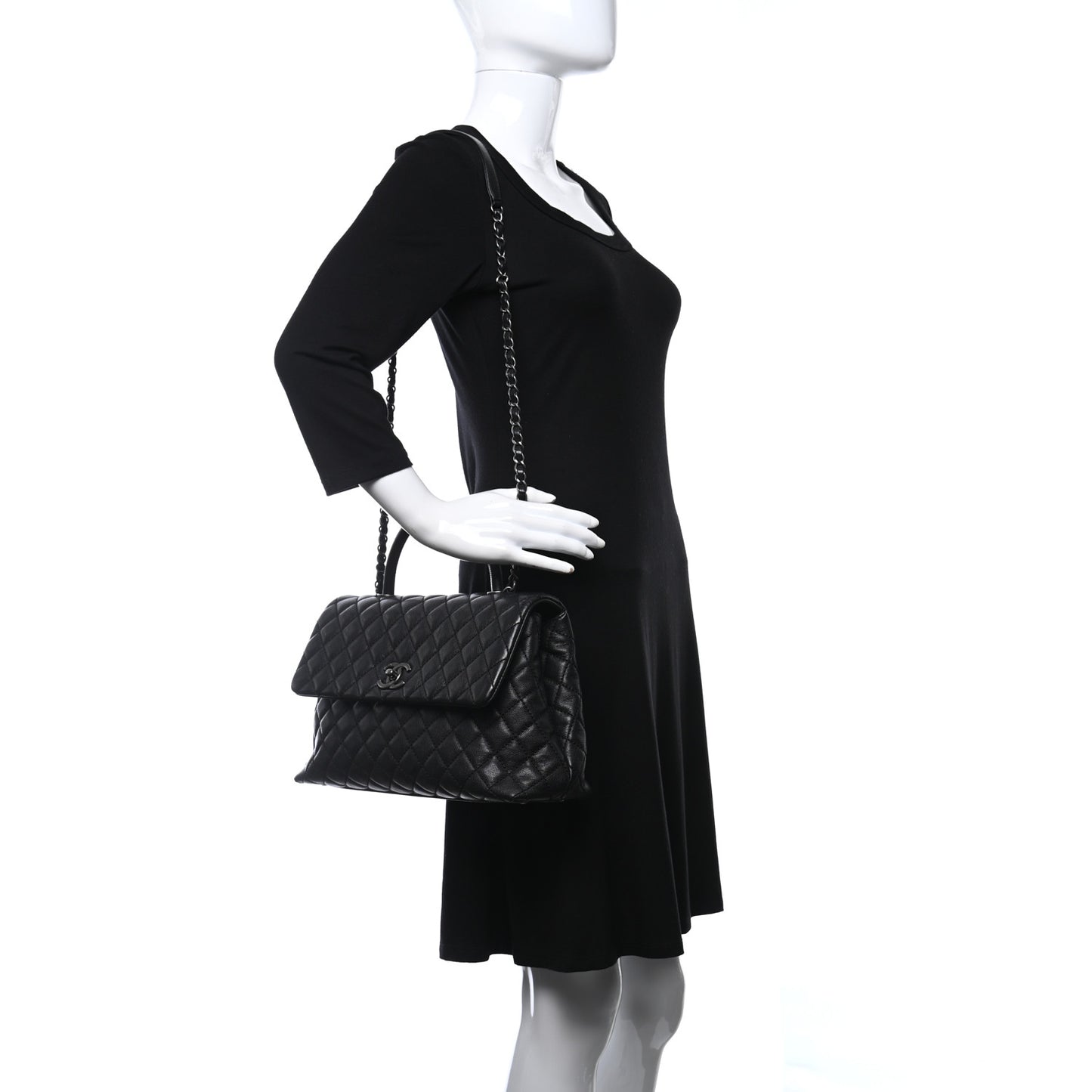 Caviar Quilted Medium Coco Handle Flap Black