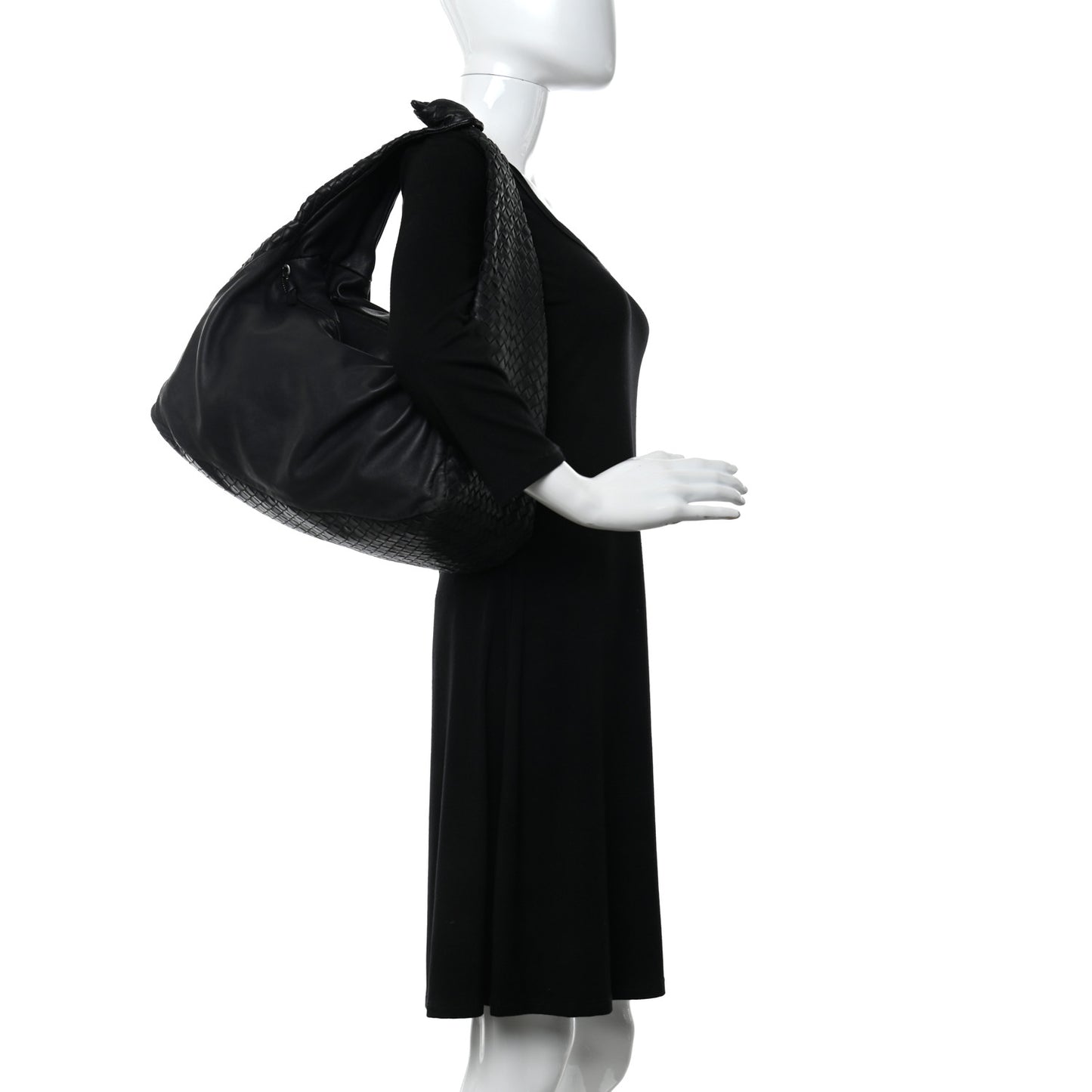 Nappa Intrecciato Large Knot Hobo Black