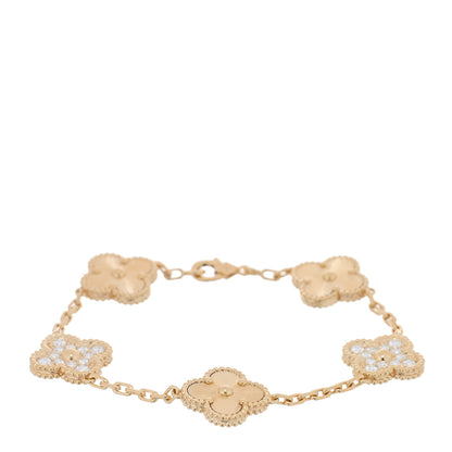 Van Cleef & Arpels 18K Yellow Gold Diamond 5 Motifs Guilloche Vintage Alhambra Bracelet 1 of 4