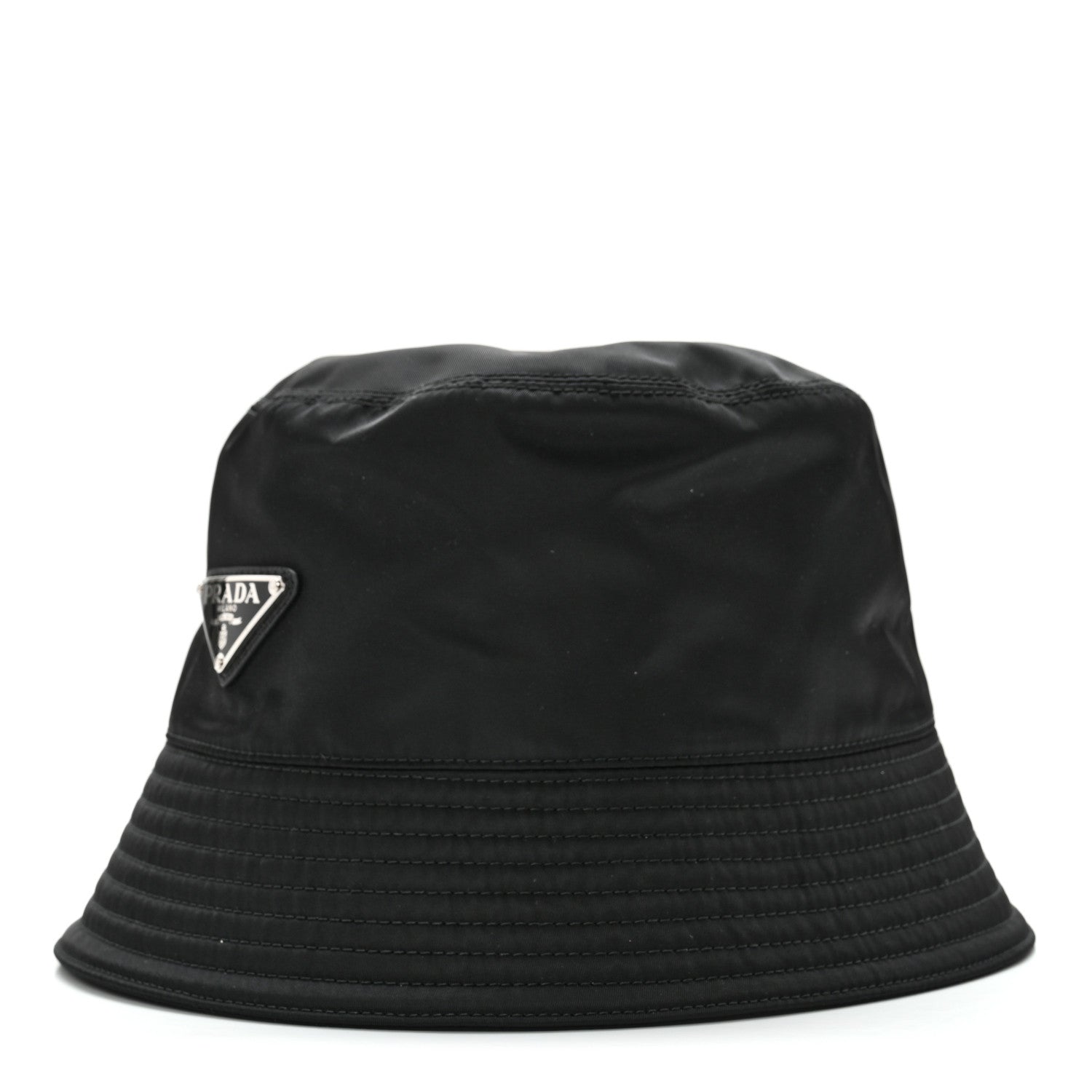 Prada Re-Nylon Metal Triangle Logo Womens Bucket Hat M Black 1 of 8