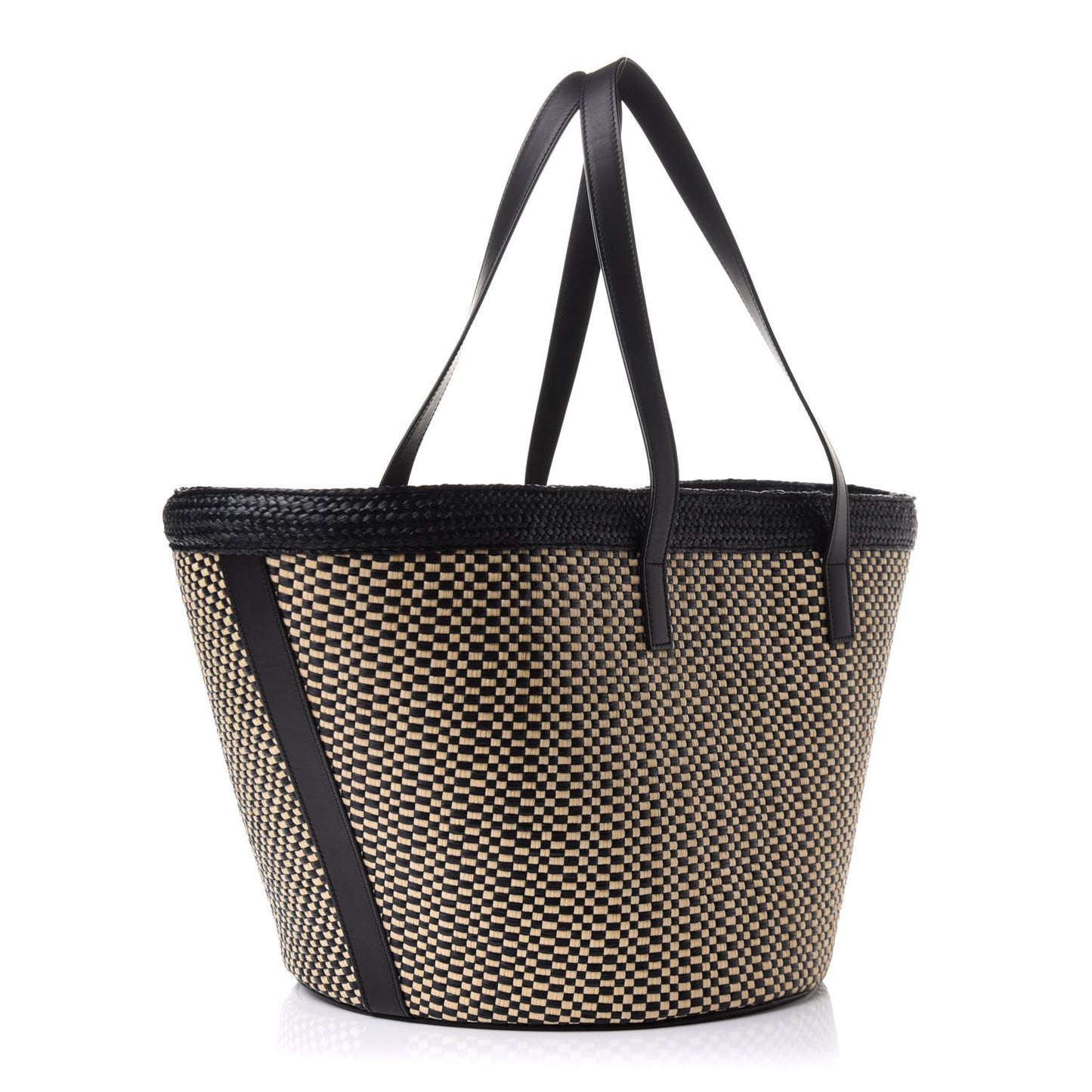 Raffia Calfskin Medium Panier Tote Black Naturale