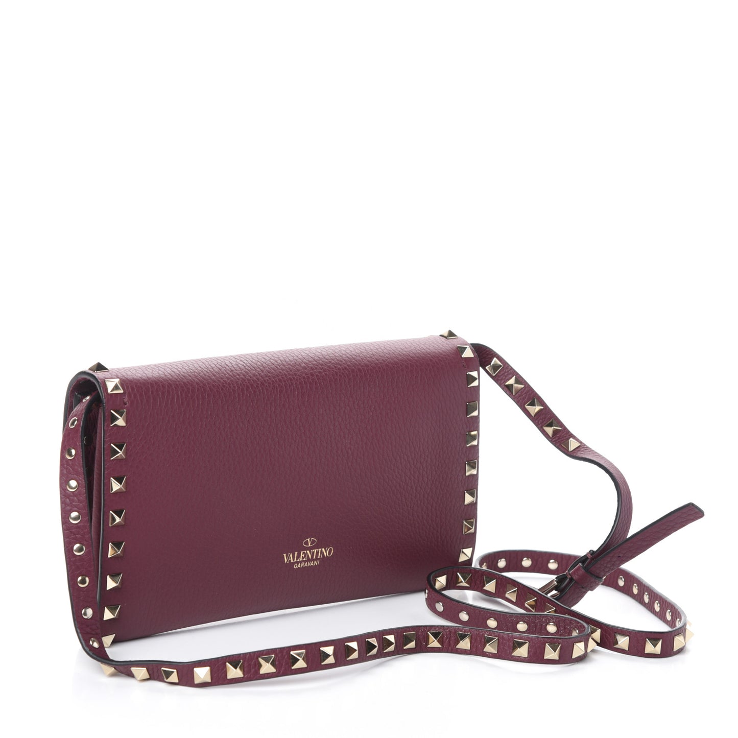 Pebbled Calfskin Medium Rockstud Flip Lock Crossbody Bag Vinaccia