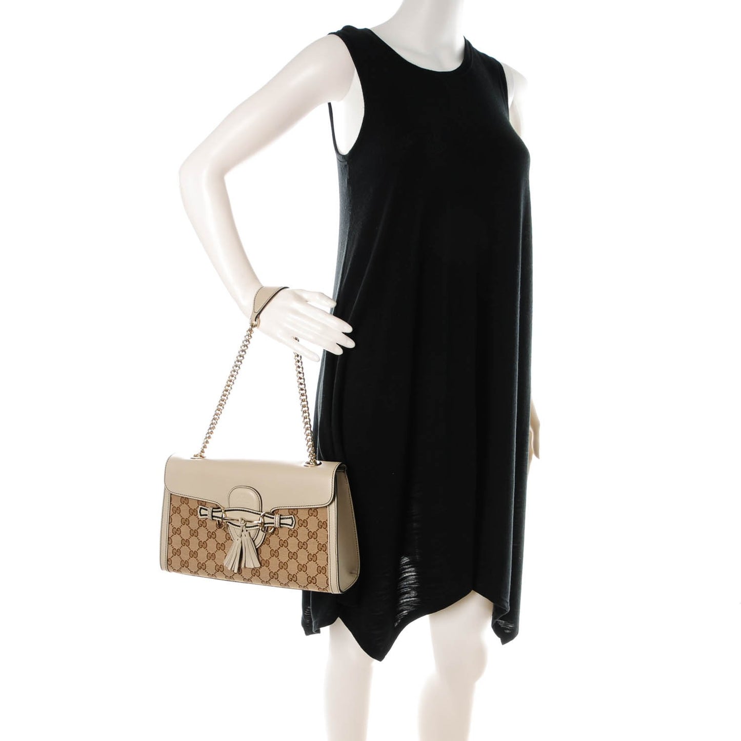 Monogram Margaux Calfskin Medium Emily Chain Shoulder Bag Beige Ebony Mystic White