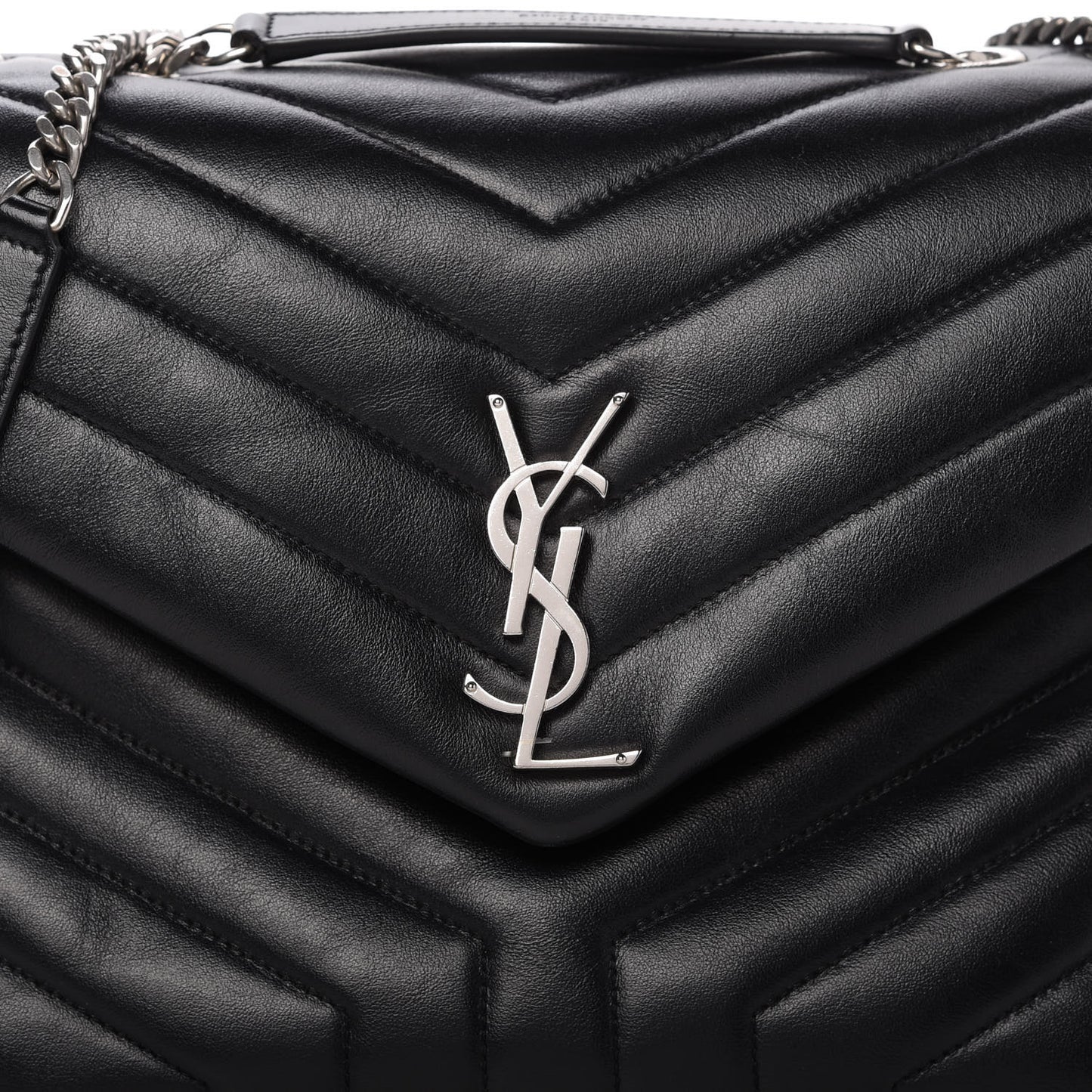 Calfskin Y Quilted Monogram Medium Loulou Chain Satchel Black