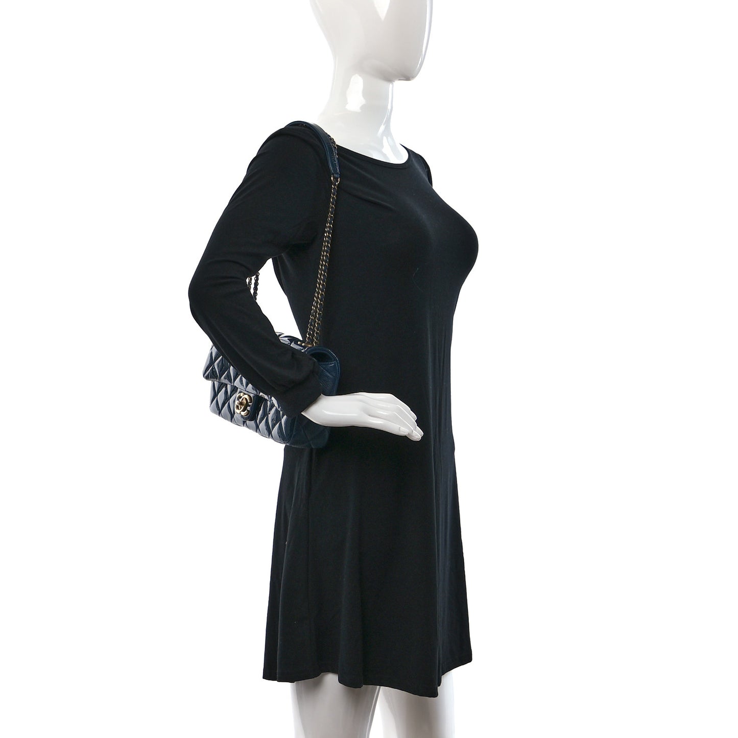 Patent Goatskin Quilted Medium CC Eyelet Flap Blue