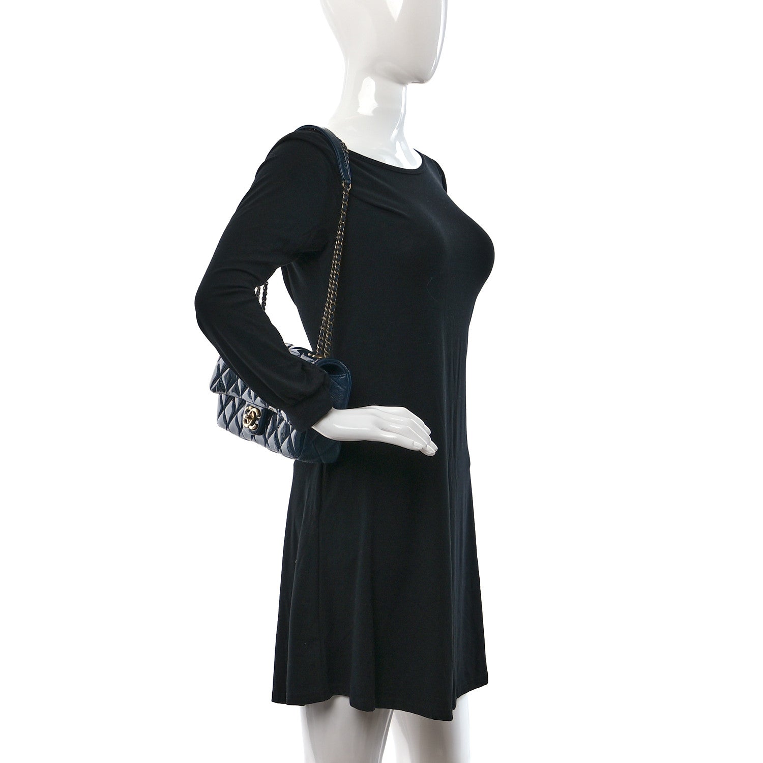 Chanel Patent Goatskin Quilted Medium CC Eyelet Flap Blue 2 of 11