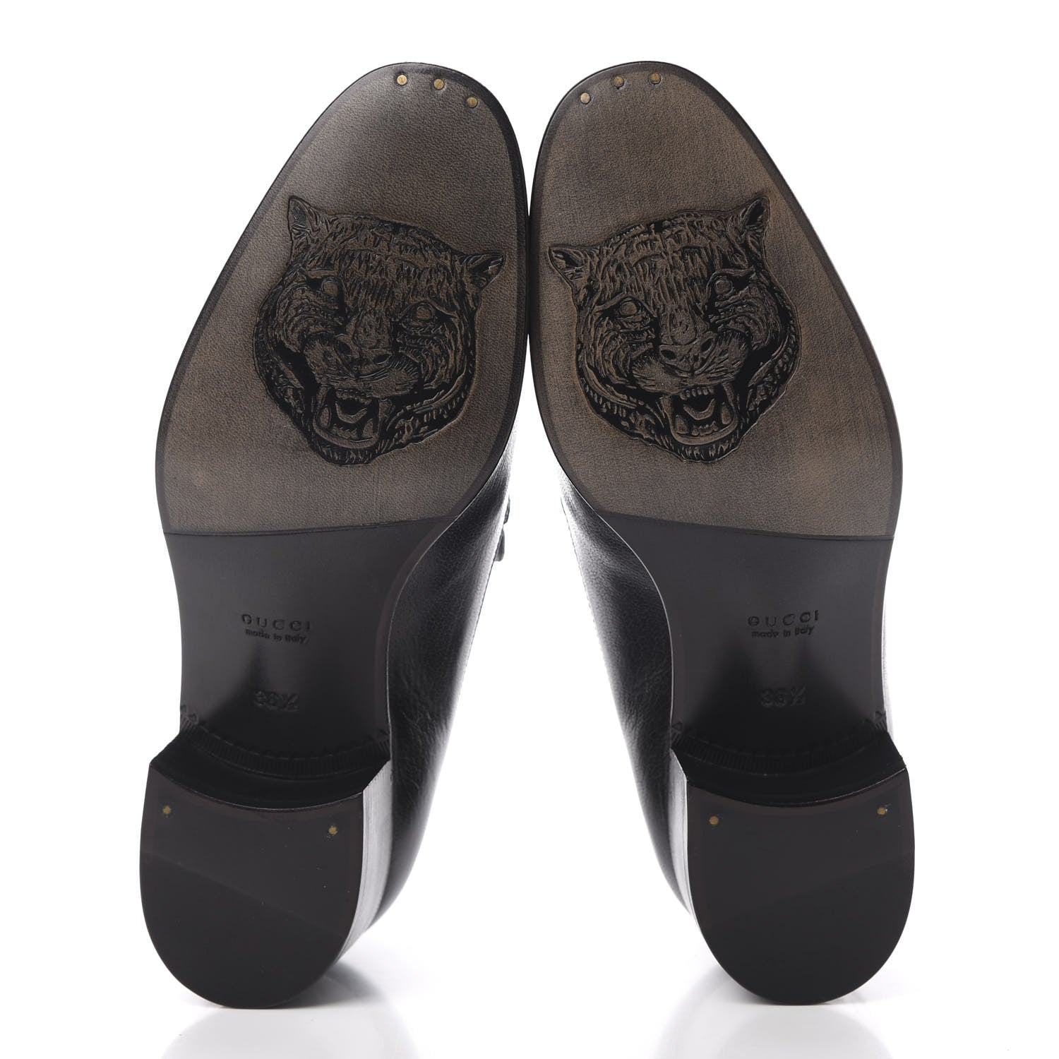 Gucci Goatskin Womens Chain Mid-Heel Loafers 36.5 Black 6 of 9