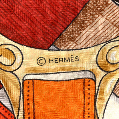 Hermes Cashmere Silk Cavalcadour Shawl 140 Orange White Brun 3 of 4