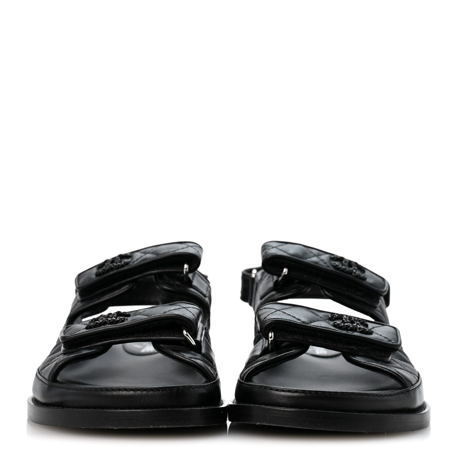 Chanel Lambskin Velcro Dad Sandals 37 So Black 3 of 9