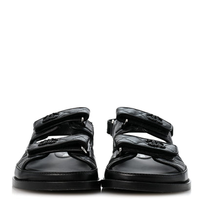 Chanel Lambskin Velcro Dad Sandals 37 So Black 3 of 9