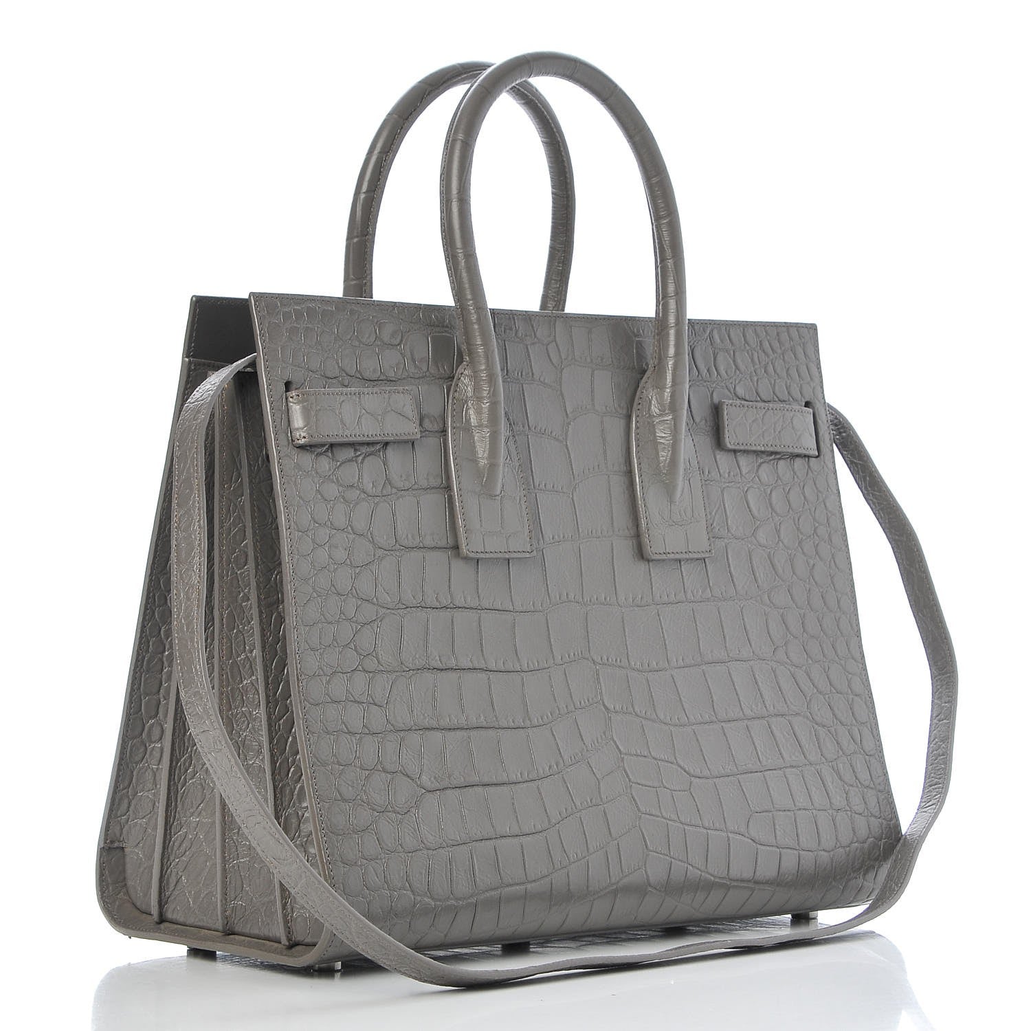 Saint Laurent Calfskin Crocodile Embossed Small Sac De Jour Fog 3 of 12